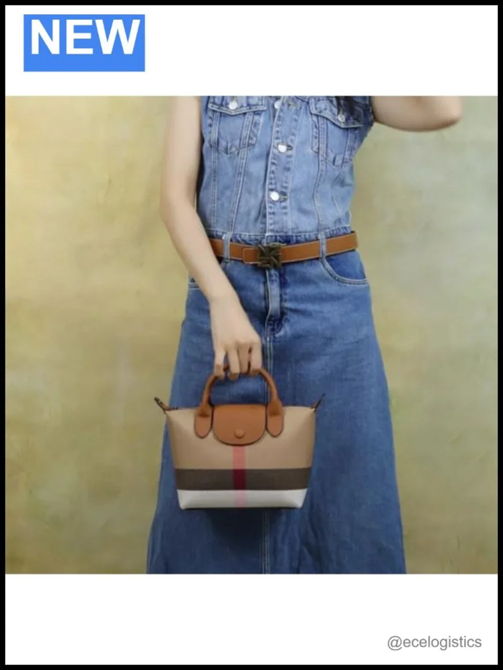Mini Plaid Crossbody Purse with Genuine Leather Trim Structured Satchel